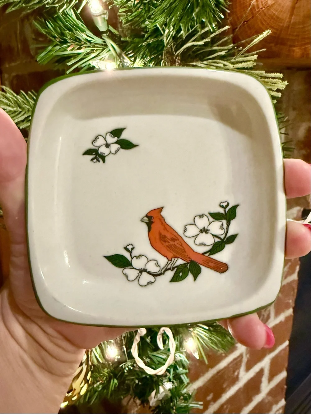 Vintage Cardinal Bird Dogwood Branch Trinket Dish Japan Cape Shore